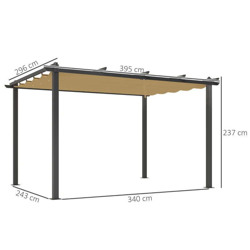 Outdoor 3x4m Pergola with Retractable Roof, Aluminum Frame in Khaki Finish