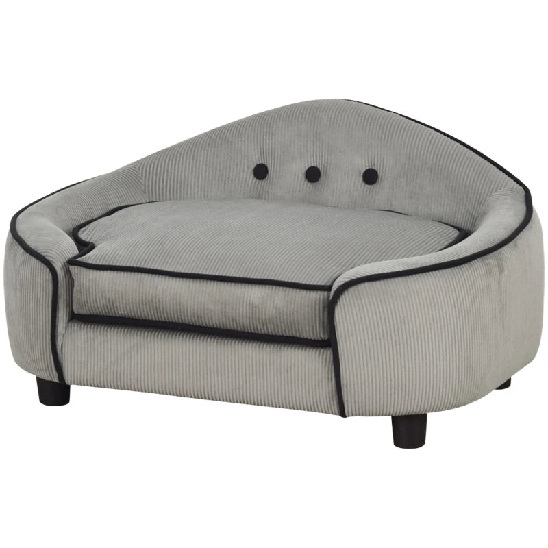 Small Dog & Cat Sofa Couch – Wooden Frame, Soft Cushion, Grey
