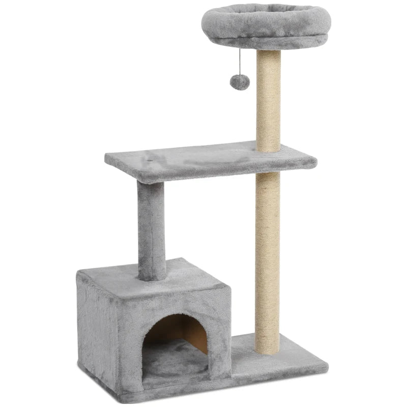 Grey Cat Tower 96cm with Sisal Post & Dangling Ball Toy