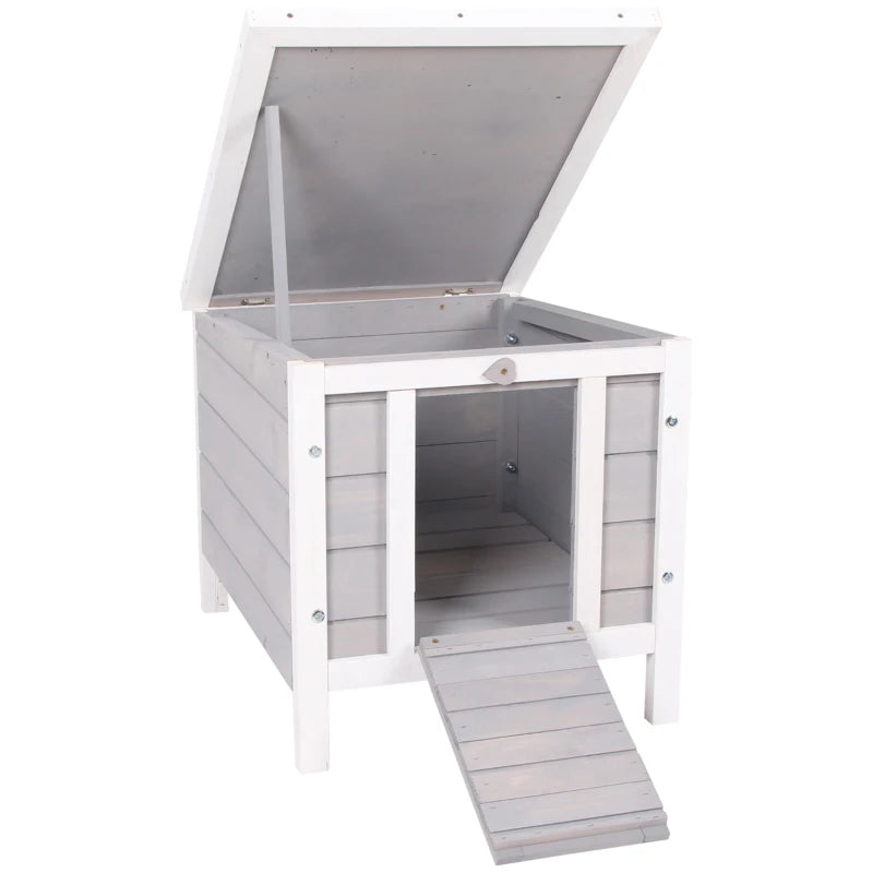 Wooden Bunny Cage & Hideaway House 51x42x43cm, Grey Outdoor
