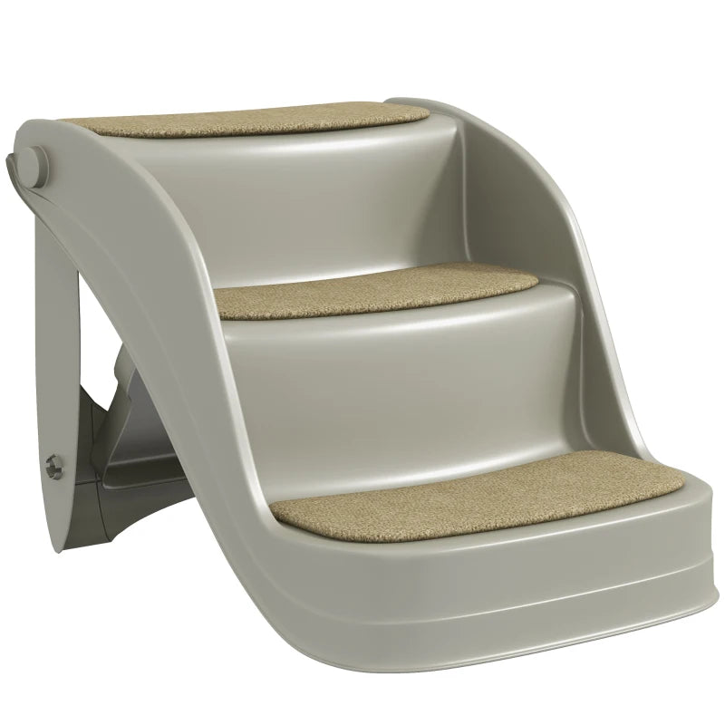 Grey Foldable Pet Stairs – 3 Steps for Small Dogs