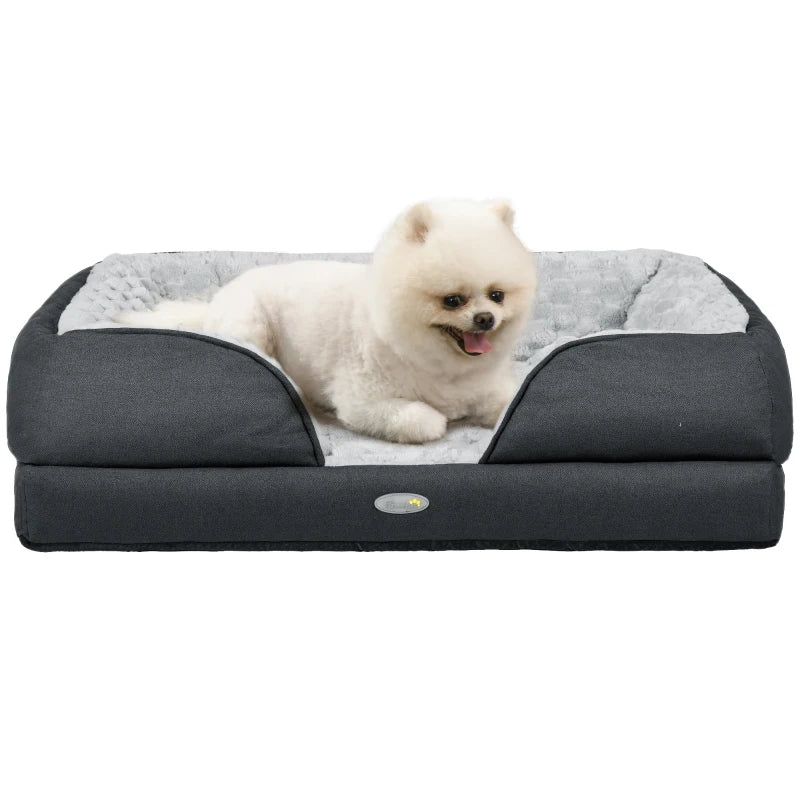 Small Dog Pet Bed – Charcoal Grey, Calming Mattress with Cover