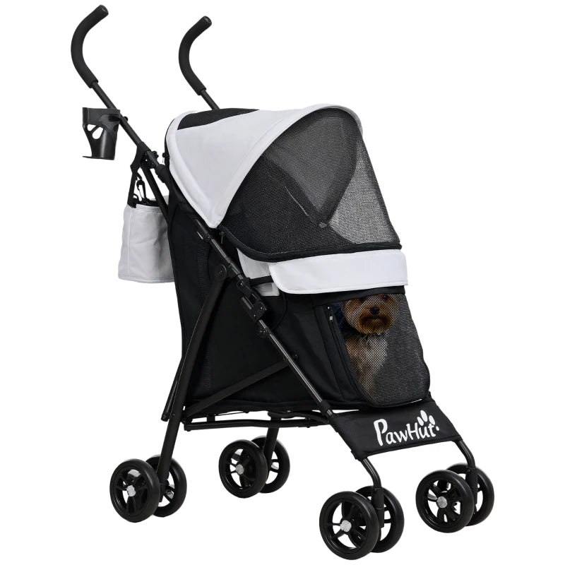Light Grey Dog Pram with Foldable Design & Shoulder Strap