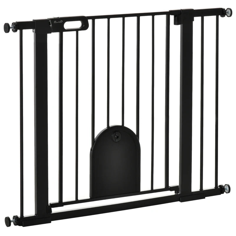 Dog Gate Barrier with Cat Flap, Double Locking – 75-103cm Black