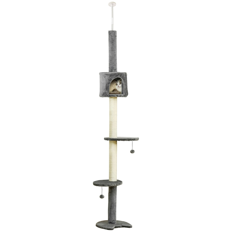 Light Grey Floor to Ceiling Cat Tree – Multi-Level Activity Center