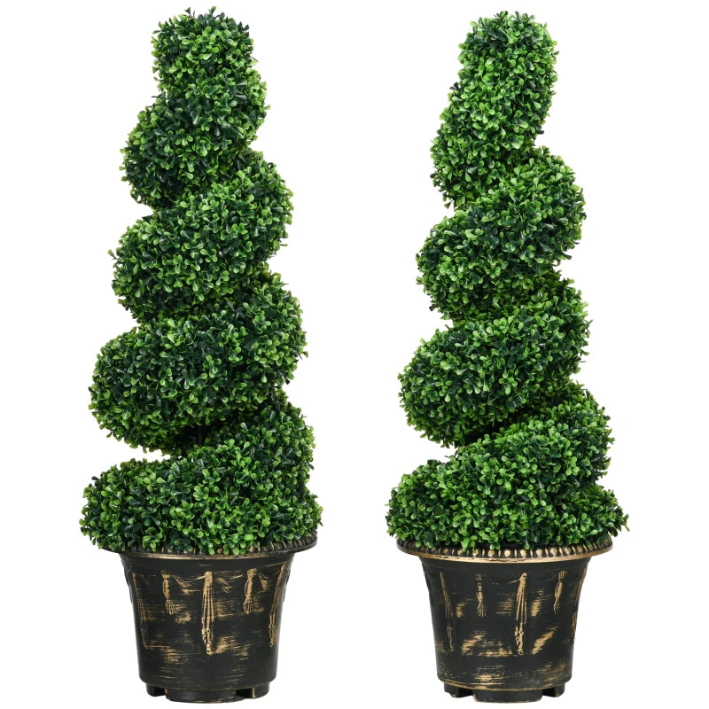 2 Artificial Topiary Boxwood Trees with Pots, 90cm Home Decor