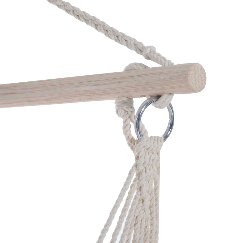 Garden Hanging Chair with Soft Seat Backrest Cotton Cloth Wooden Support Orange