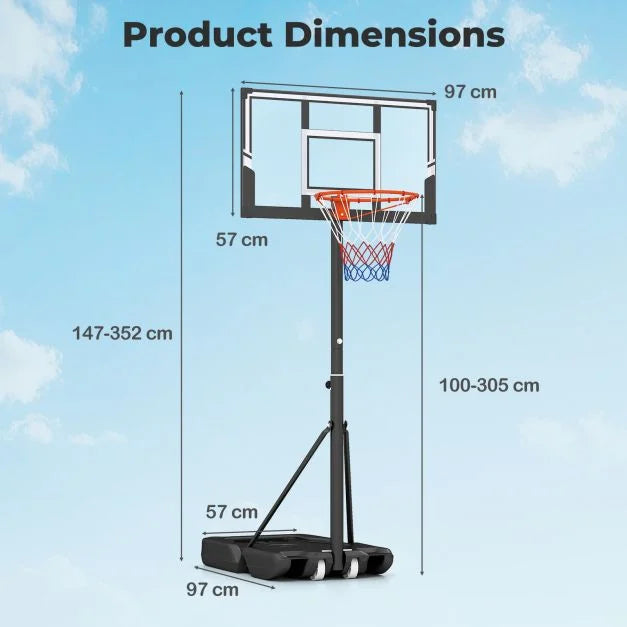 Adjustable 1–3.05m Outdoor Basketball Hoop with Shatterproof Backboard