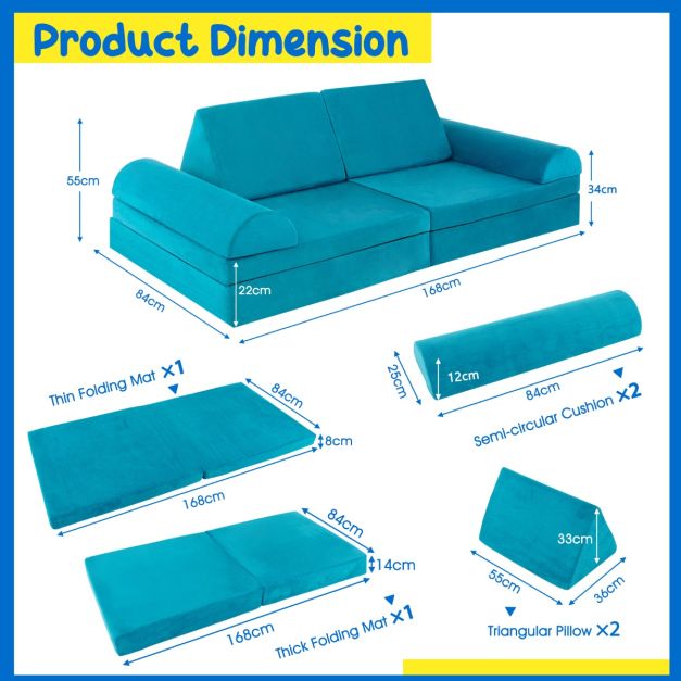 Kids 6-Piece Convertible Modular Play Couch Sofa
