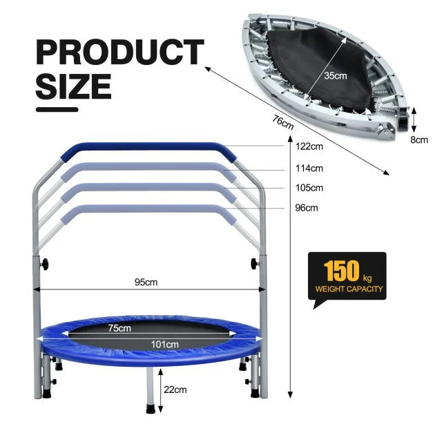 Adult Foldable Trampoline, 101cm with 4-Level Adjustable Handle