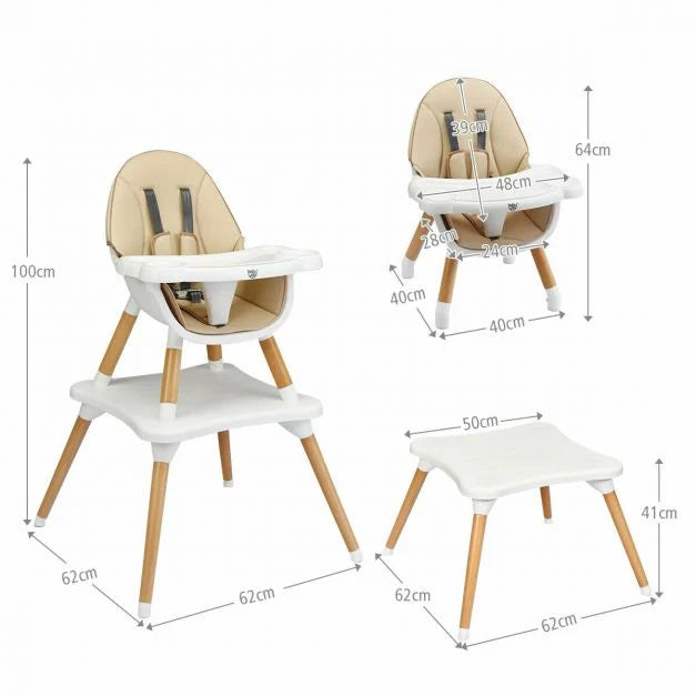 Modern 4-in-1 Baby High Chair with Safety Harness and Multi-Stage Seating