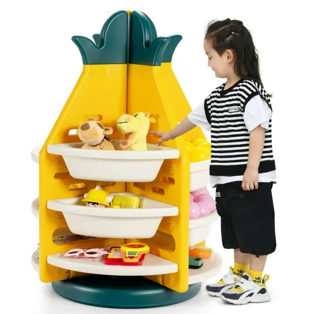 Pineapple-Themed 360° Rotation Toy Storage Organizer for Kids