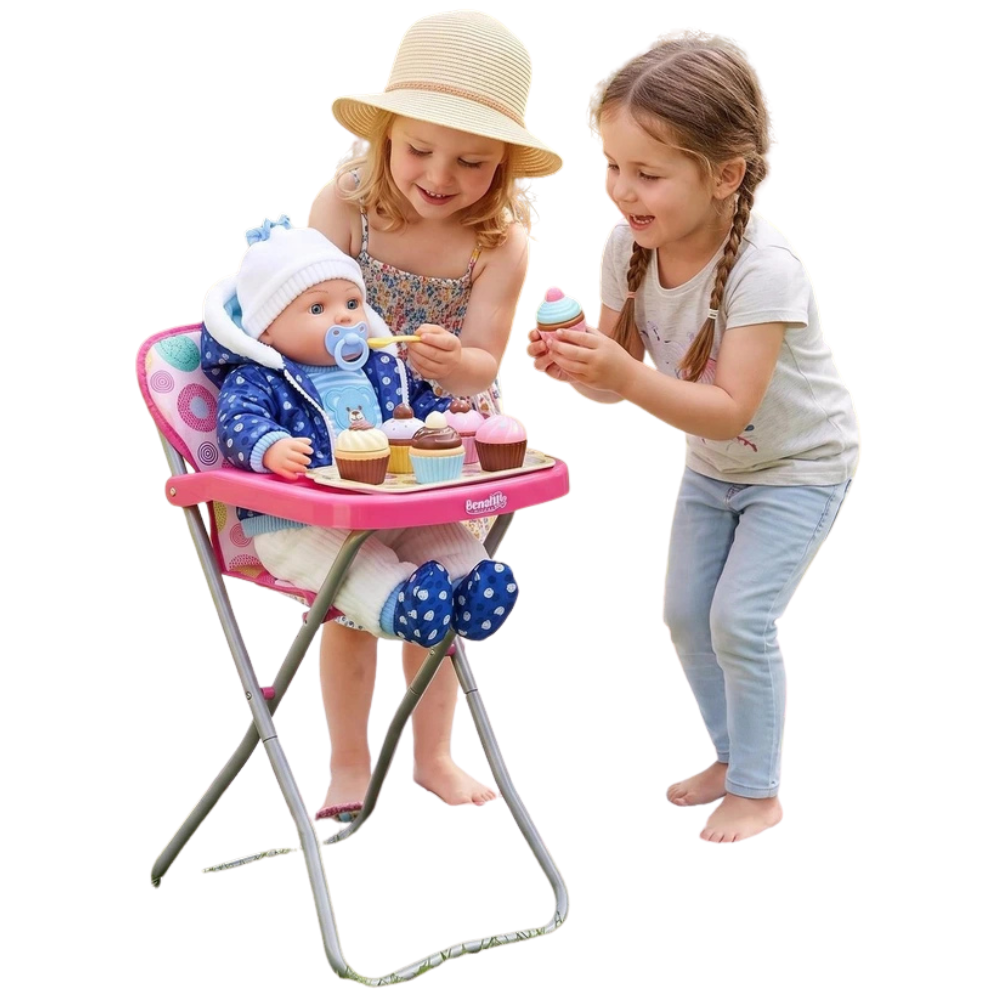 BiBi Doll Baby Doll High Chair Folding Pretend Play Furniture Pink Up to 20 Inch Dolls