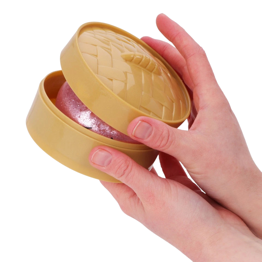 Toyland® Glitter Pink Squishy Bao Dumpling Fidget Toy with Reusable Steamer Box – Sensory Squeeze Toy Ages 3+