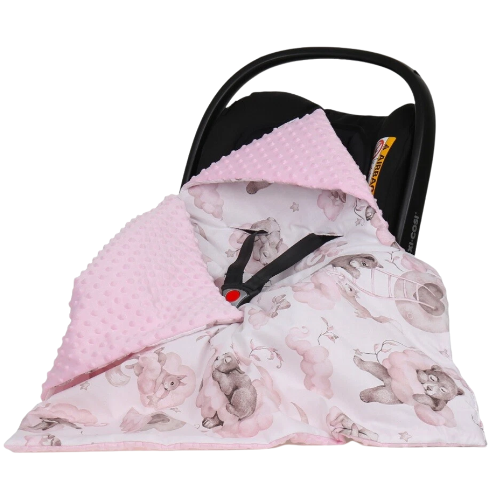 Baby Car Seat Hooded Blanket Double-Sided Soft Cotton Cozy Travel Cover for Infant