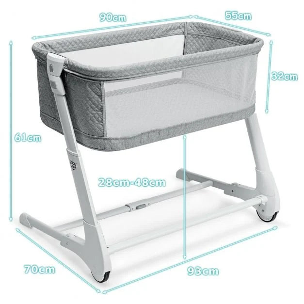Breathable Mesh Baby Bedside Cot with Easy-Clean, Washable Mattress Included