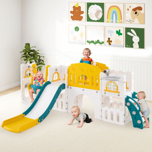 10-in-1 Toddler Swing and Slide Set, Indoor Playground for Active Kids’ Fun