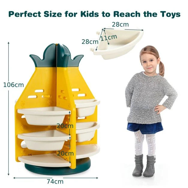 Pineapple-Themed 360° Rotation Toy Storage Organizer for Kids