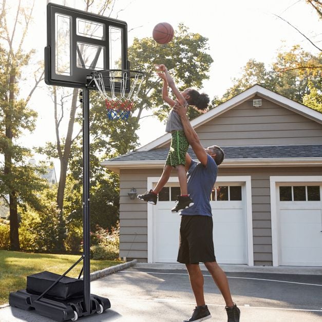 Adjustable 11-Level Basketball Hoop & Goal System with Built-In Wheels