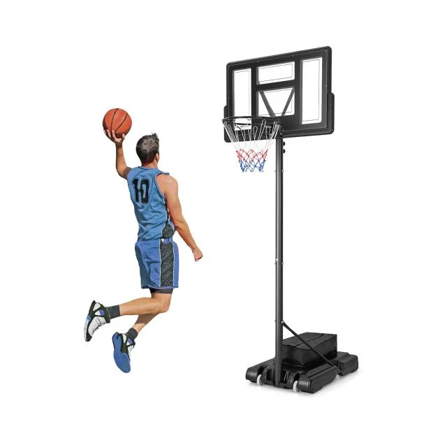 Adjustable 11-Level Basketball Hoop & Goal System with Built-In Wheels