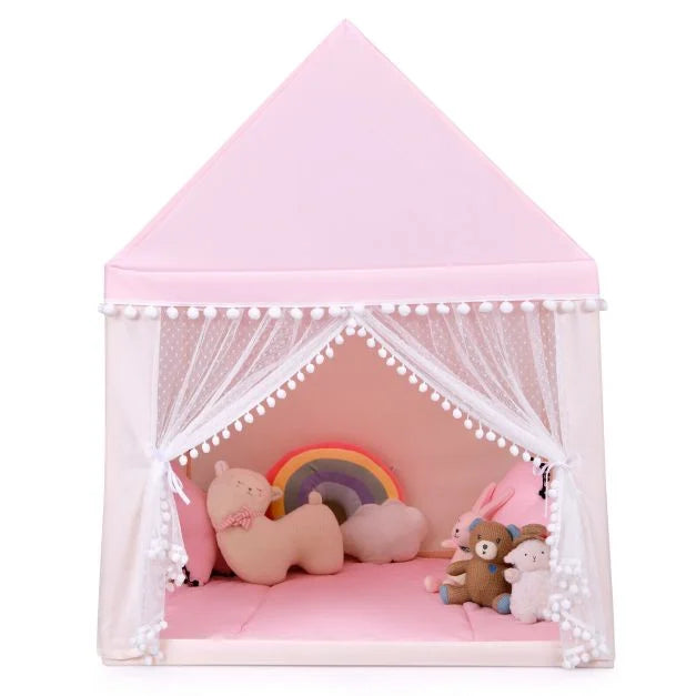 Kids Wooden Playhouse Tent with Mat – Perfect for Imaginative Play at Home