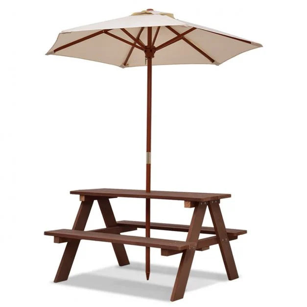 Garden Picnic Table Set for Kids with Bench & Sun Umbrella
