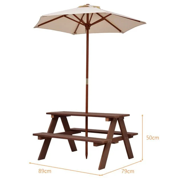 Garden Picnic Table Set for Kids with Bench & Sun Umbrella