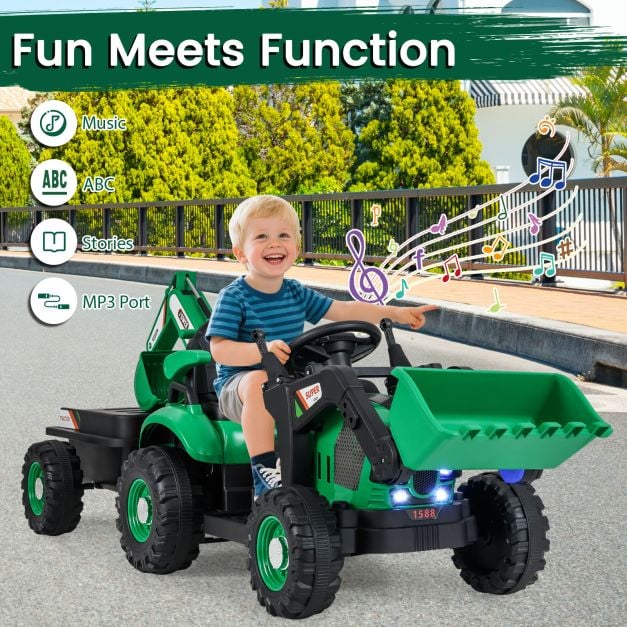 4-in-1 12V Kids Ride-On Tractor with Remote Control and Detachable Trailer