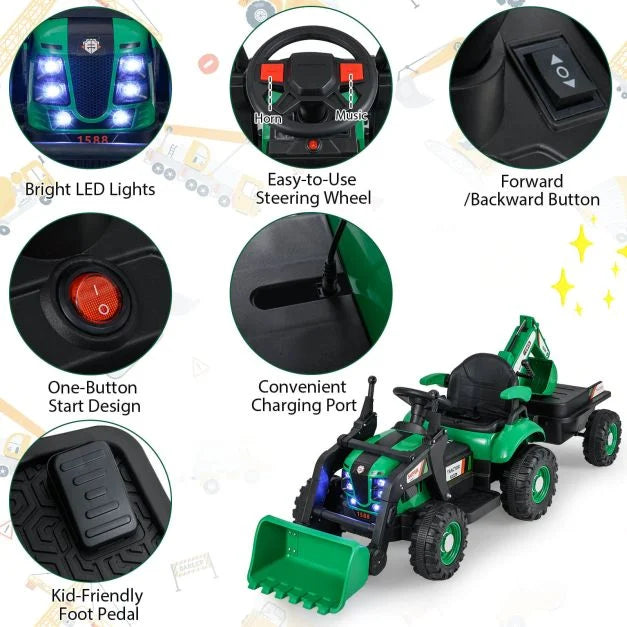 4-in-1 12V Kids Ride-On Tractor with Remote Control and Detachable Trailer