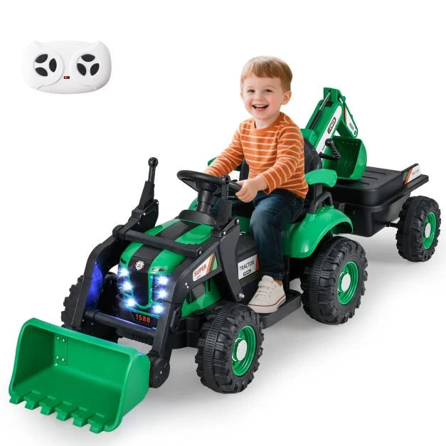 4-in-1 12V Kids Ride-On Tractor with Remote Control and Detachable Trailer