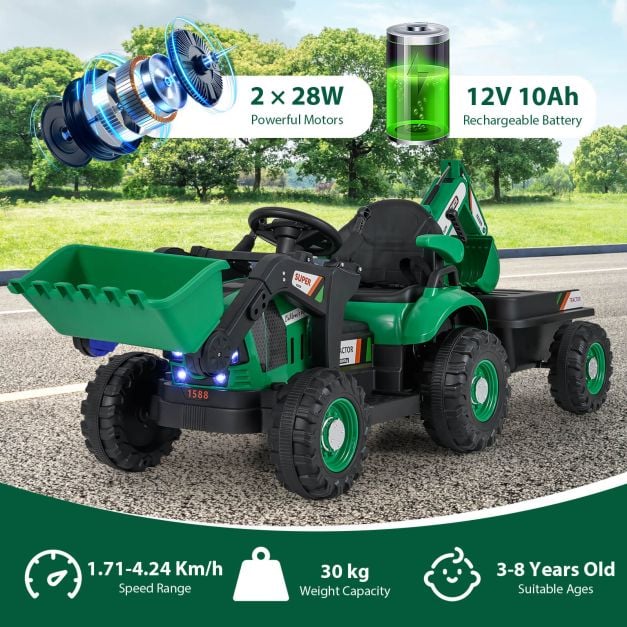 4-in-1 12V Kids Ride-On Tractor with Remote Control and Detachable Trailer