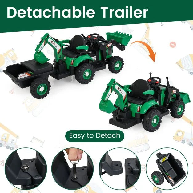 4-in-1 12V Kids Ride-On Tractor with Remote Control and Detachable Trailer