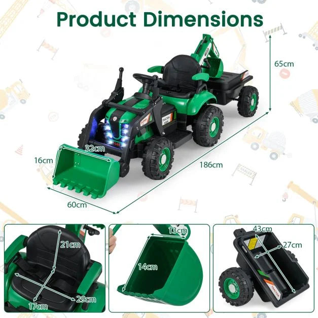 4-in-1 12V Kids Ride-On Tractor with Remote Control and Detachable Trailer