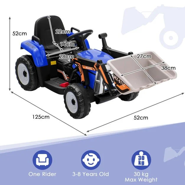 12V Battery-Powered Kids Loader Digger with Adjustable Arm and Bucket