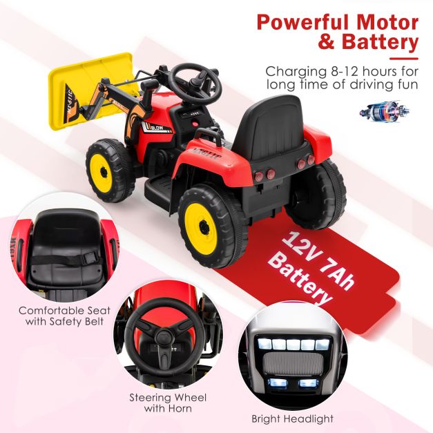12V Battery-Powered Kids Loader Digger with Adjustable Arm and Bucket