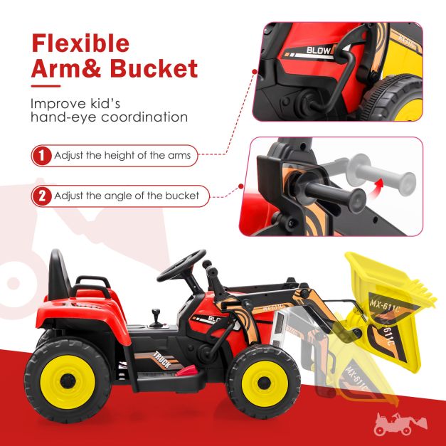 12V Battery-Powered Kids Loader Digger with Adjustable Arm and Bucket