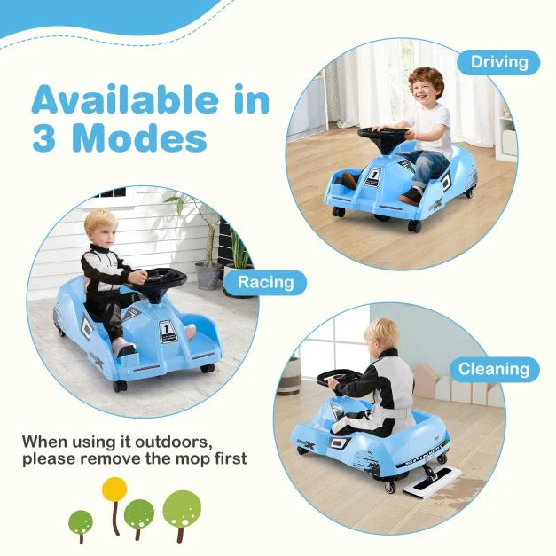 12V Electric Cleaning Go Kart Ride-On Racer with Detachable Mop Attachment