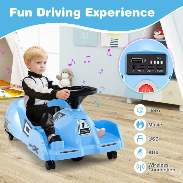 12V Electric Cleaning Go Kart Ride-On Racer with Detachable Mop Attachment