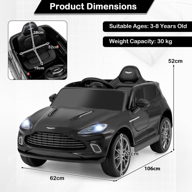 12V Aston Martin Licensed Kids Ride-On Vehicle with Horn and Taillights