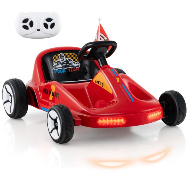 12V Kids Electric Go Kart with Remote Control, 3 Speed Modes & LED Lights