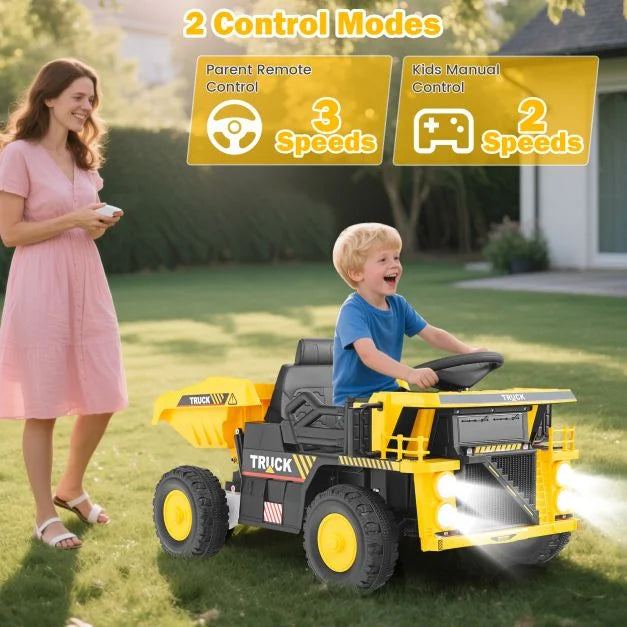 12V Kids Electric Ride-On Dump Truck with Remote Control for Ages 3+