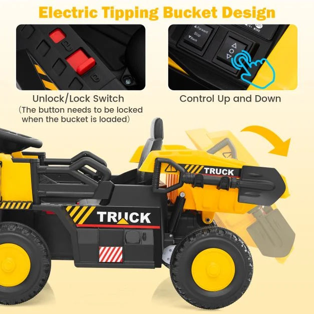 12V Kids Electric Ride-On Dump Truck with Remote Control for Ages 3+