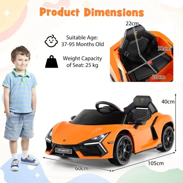 12V Lamborghini Revuelto Licensed Kids Ride-On Car with Hydraulic Doors
