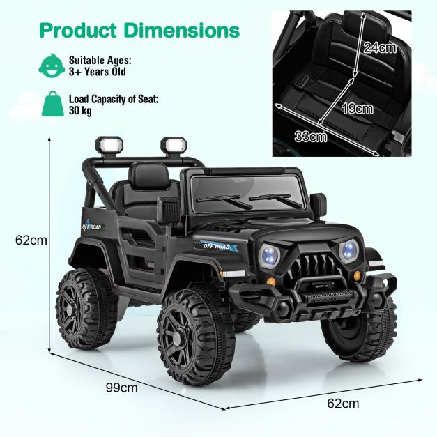 12V Kids Ride-On Truck with Remote Control and 3 Speeds, Lights & Music