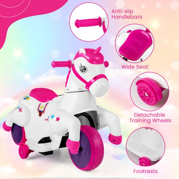 Kids 12V Unicorn Ride-On Vehicle with Training Wheels