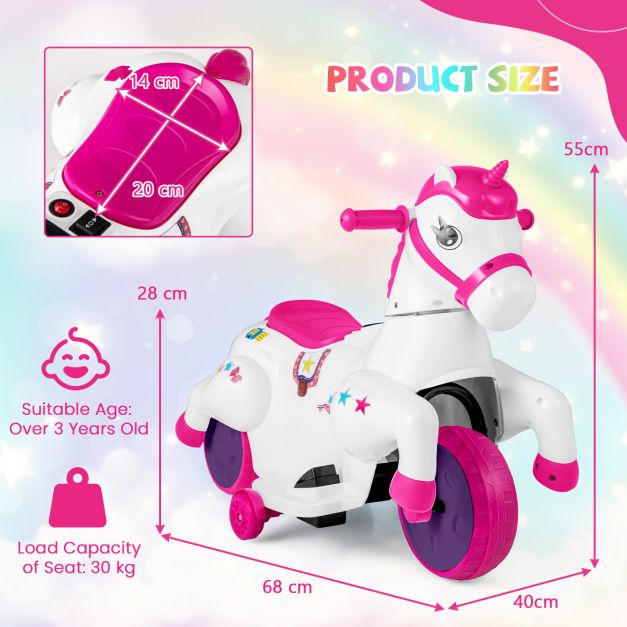 Kids 12V Unicorn Ride-On Vehicle with Training Wheels