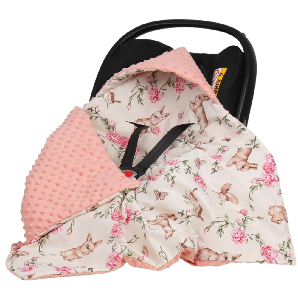 Baby Car Seat Hooded Blanket Double-Sided Soft Cotton Cozy Travel Cover for Infant