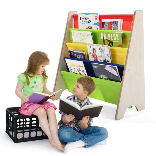 Kids 4-Tier Bookshelf with Magazine and Book Organizer