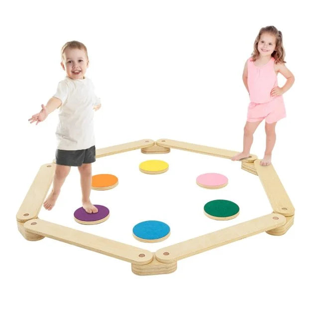 12-Piece Kids Wooden Balance Beam Set with Colorful Stepping Stones