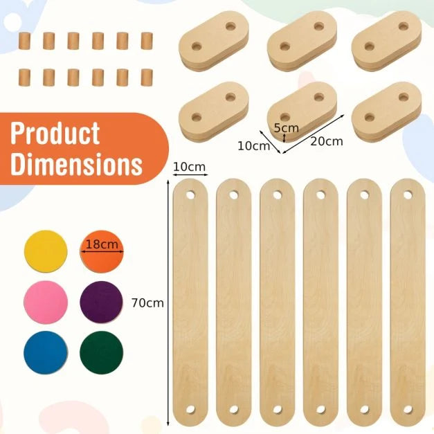 12-Piece Kids Wooden Balance Beam Set with Colorful Stepping Stones